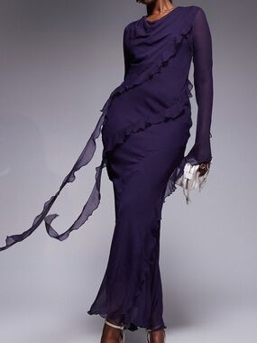 Daska chiffon maxi dress with frill details in purple - size US 8-10
